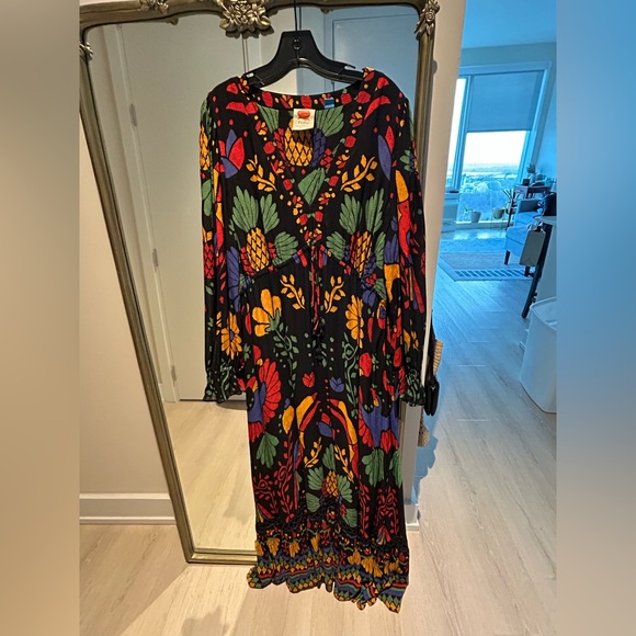 Anthropologie Georgette farm Rio Black Maxi Dress with Multicolor Floral XL - Picture 6 of 9